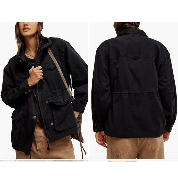 New Free People Arya Utility Jacket Womens Size Large Black - Picture 3 of 6